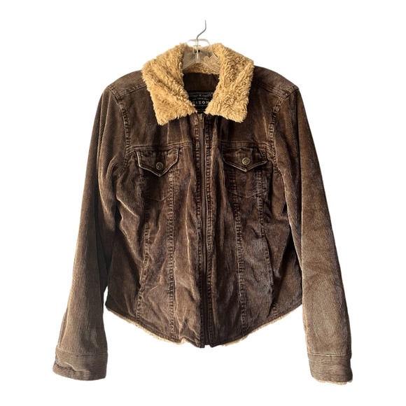 Y2K Brown Corduroy Arizona Jacket Fur Collar - Picture 2 of 4